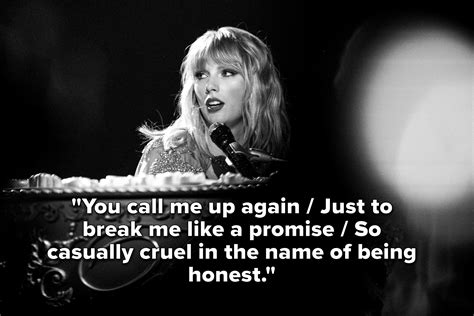 Dec 13, 2022 · Taylor Swift crowned herself as one of the music industry’s greatest storytellers with her latest studio album , Midnight s and shut down all of Ticketmaster selling tickets. In celebration of her birthday and the already iconic The Eras tour, here are our nine favorite breakup lyrics by Swift that absolutely gutted us emotionally.